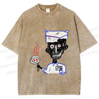 Unisex Jean-Michel Basquiat Eyes and Eggs Printed Washed Tee