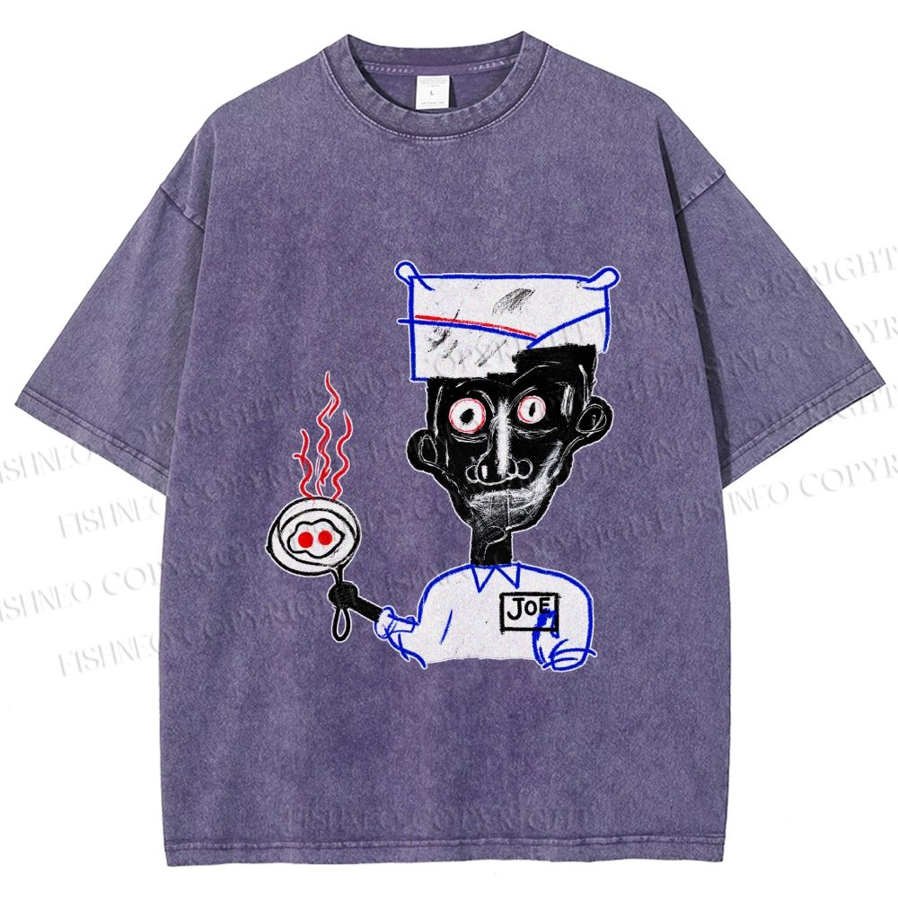 Unisex Jean-Michel Basquiat Eyes and Eggs Printed Washed Tee