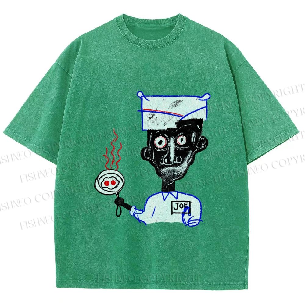 Unisex Jean-Michel Basquiat Eyes and Eggs Printed Washed Tee