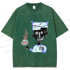 Unisex Jean-Michel Basquiat Eyes and Eggs Printed Washed Tee