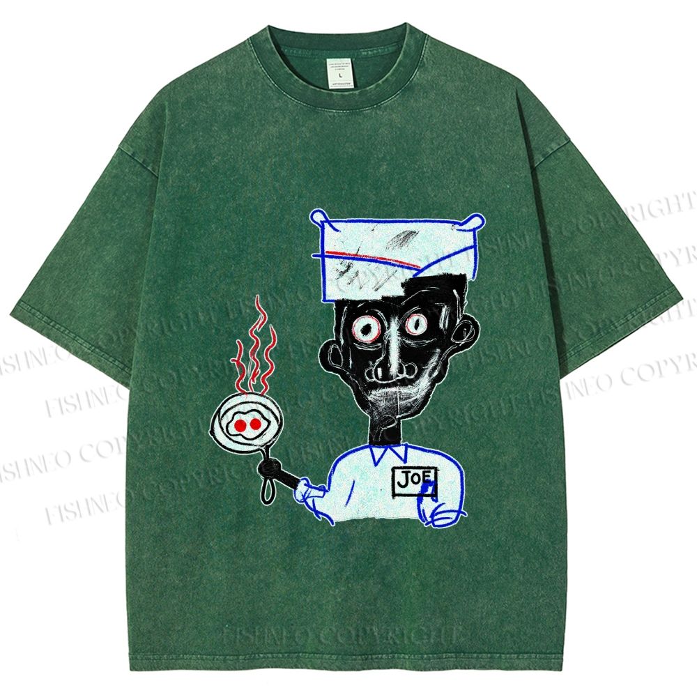 Unisex Jean-Michel Basquiat Eyes and Eggs Printed Washed Tee