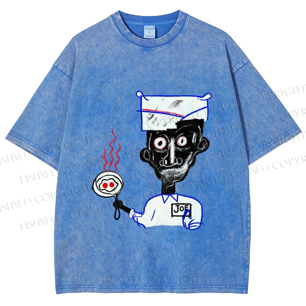 Unisex Jean-Michel Basquiat Eyes and Eggs Printed Washed Tee