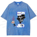 Unisex Jean-Michel Basquiat Eyes and Eggs Printed Washed Tee