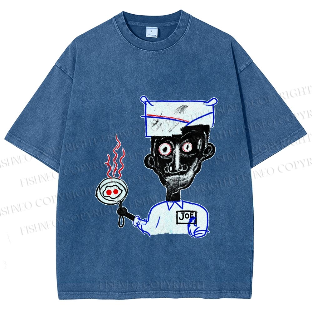Unisex Jean-Michel Basquiat Eyes and Eggs Printed Washed Tee