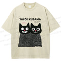 Unisex Yayoi Kusama Cat Printed Washed Tee