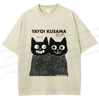Unisex Yayoi Kusama Cat Printed Washed Tee