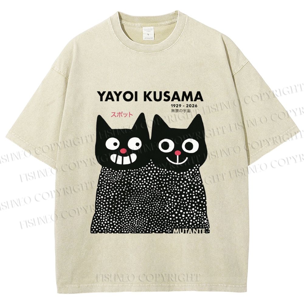 Unisex Yayoi Kusama Cat Printed Washed Tee