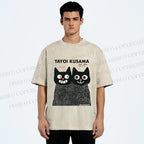 Unisex Yayoi Kusama Cat Printed Washed Tee