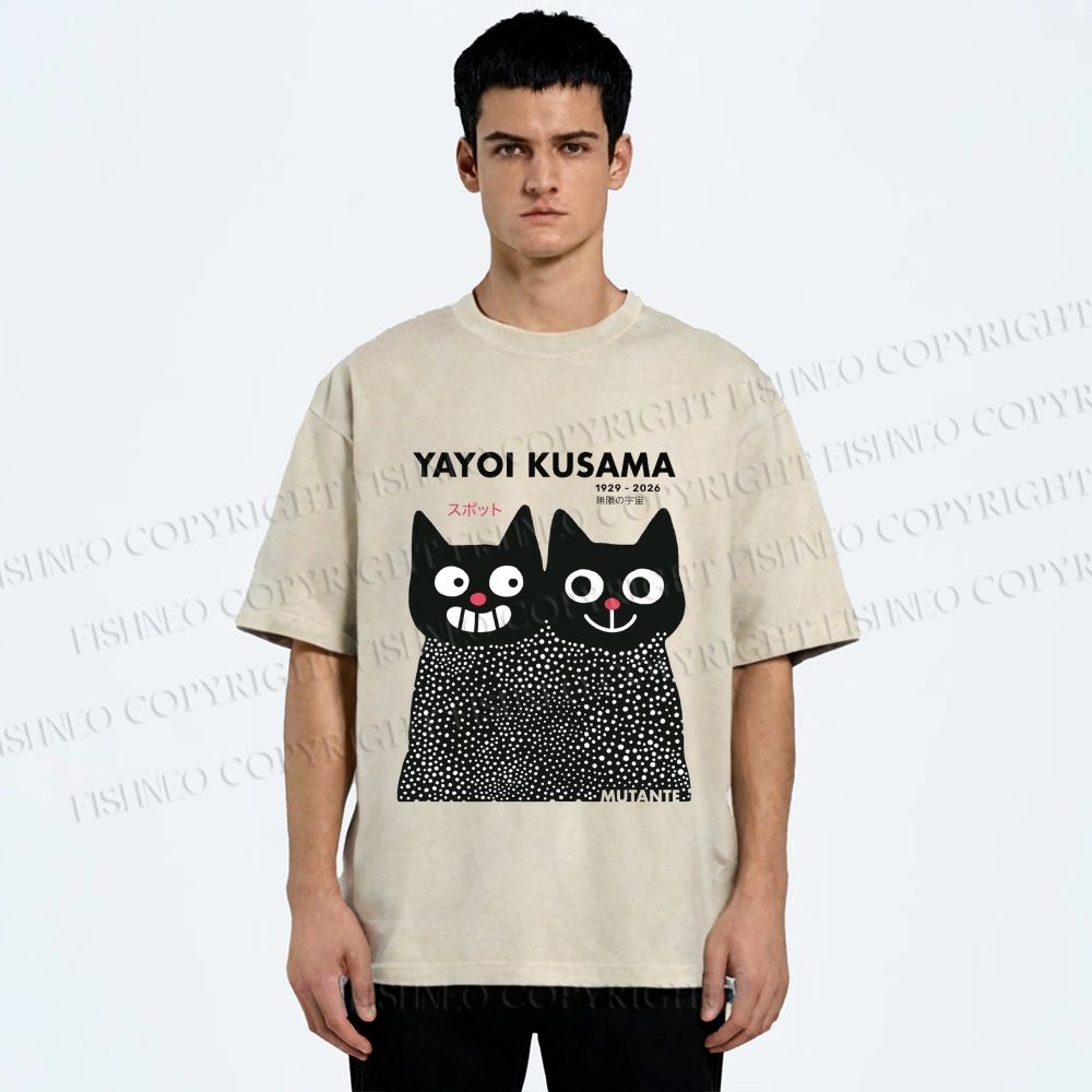 Unisex Yayoi Kusama Cat Printed Washed Tee