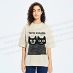 Unisex Yayoi Kusama Cat Printed Washed Tee