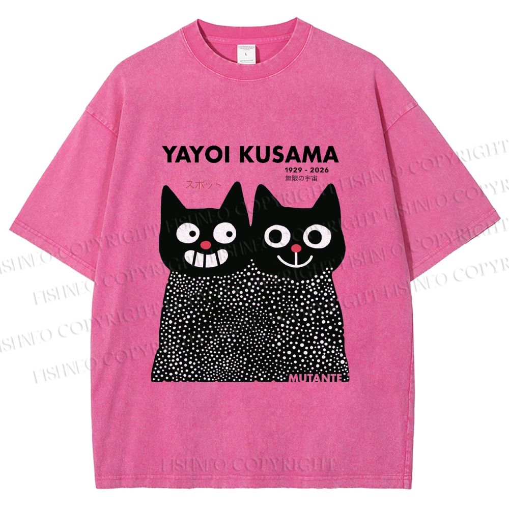 Unisex Yayoi Kusama Cat Printed Washed Tee