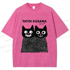 Unisex Yayoi Kusama Cat Printed Washed Tee