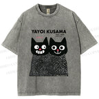 Unisex Yayoi Kusama Cat Printed Washed Tee