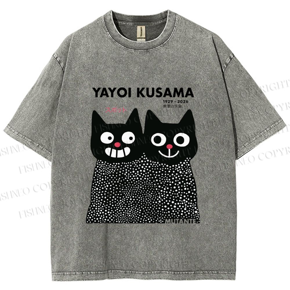 Unisex Yayoi Kusama Cat Printed Washed Tee
