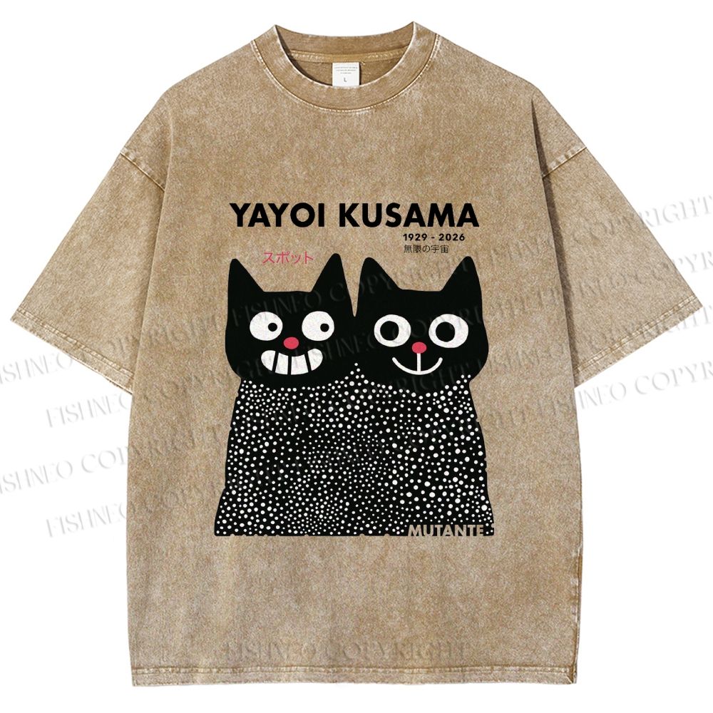 Unisex Yayoi Kusama Cat Printed Washed Tee