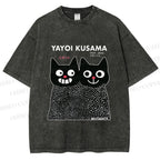 Unisex Yayoi Kusama Cat Printed Washed Tee