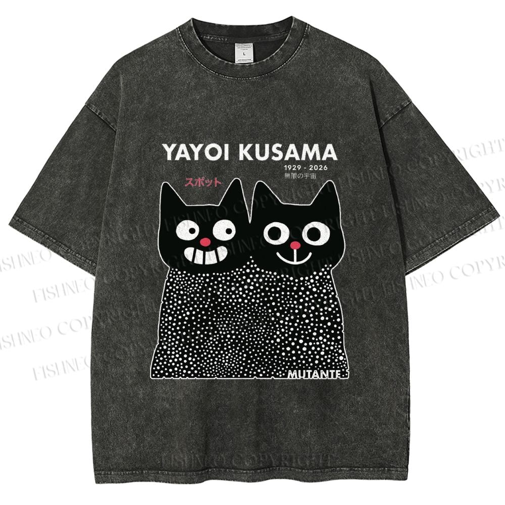 Unisex Yayoi Kusama Cat Printed Washed Tee
