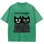 Unisex Yayoi Kusama Cat Printed Washed Tee