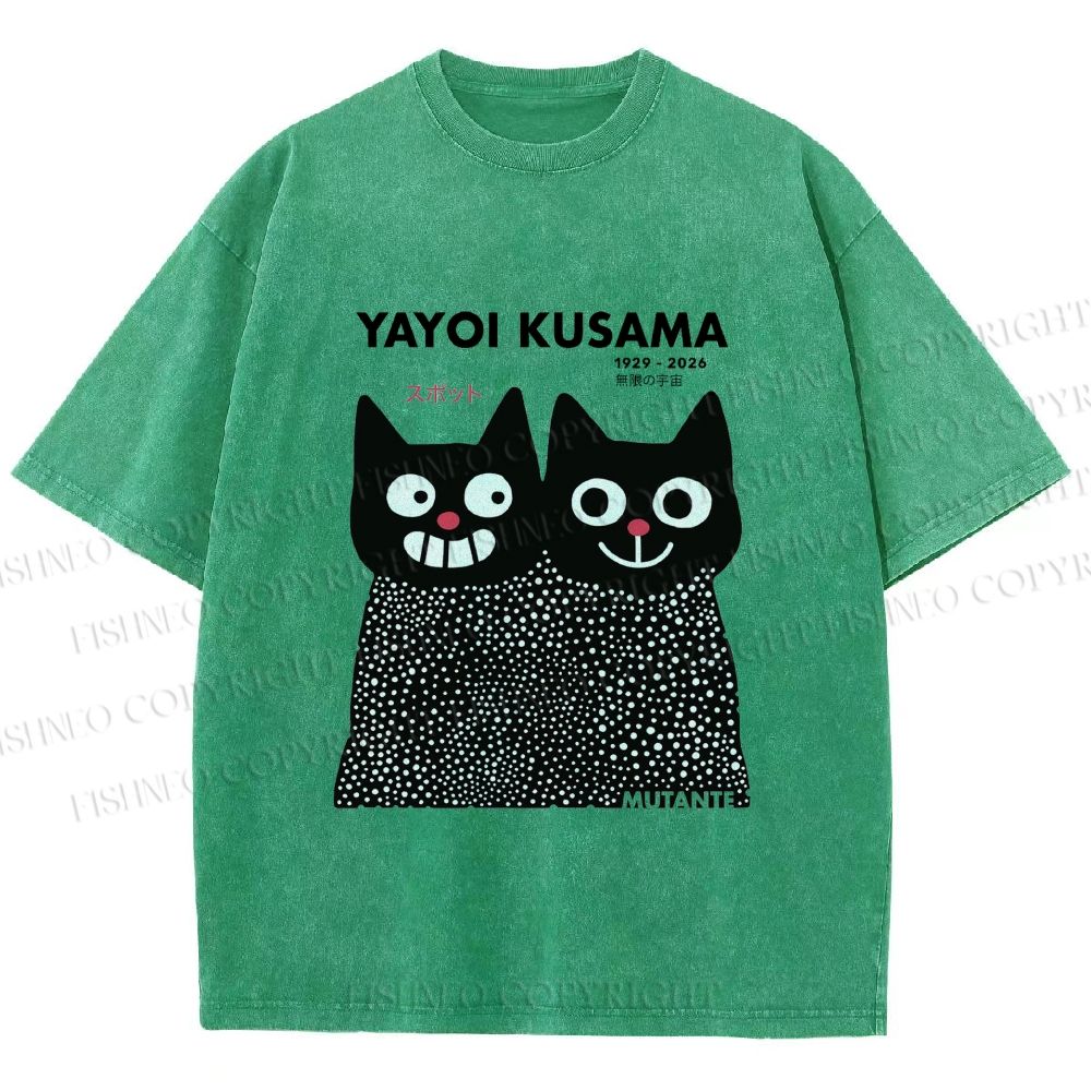Unisex Yayoi Kusama Cat Printed Washed Tee