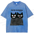 Unisex Yayoi Kusama Cat Printed Washed Tee