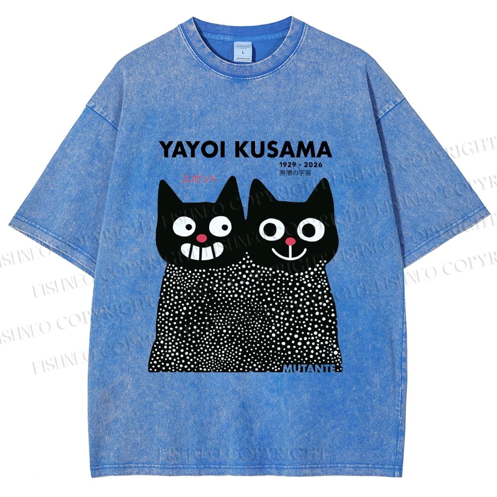 Unisex Yayoi Kusama Cat Printed Washed Tee