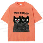 Unisex Yayoi Kusama Cat Printed Washed Tee