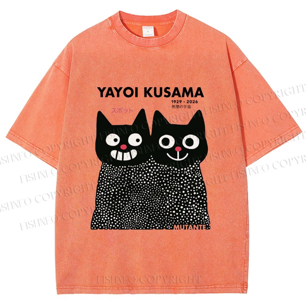 Unisex Yayoi Kusama Cat Printed Washed Tee