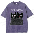 Unisex Yayoi Kusama Cat Printed Washed Tee