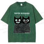 Unisex Yayoi Kusama Cat Printed Washed Tee