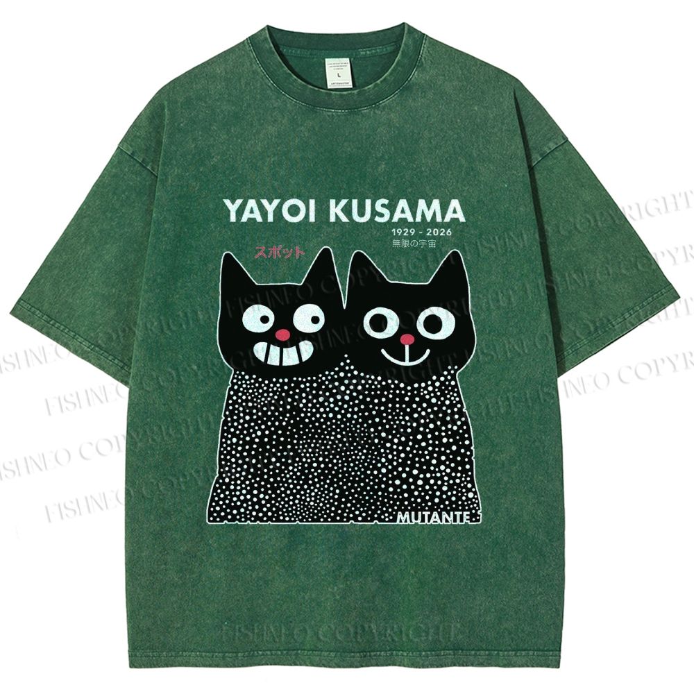 Unisex Yayoi Kusama Cat Printed Washed Tee