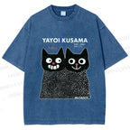 Unisex Yayoi Kusama Cat Printed Washed Tee
