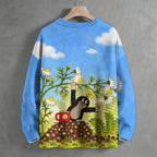 The Little Mole in Garden Working With Daisies Crew Neck Sweater