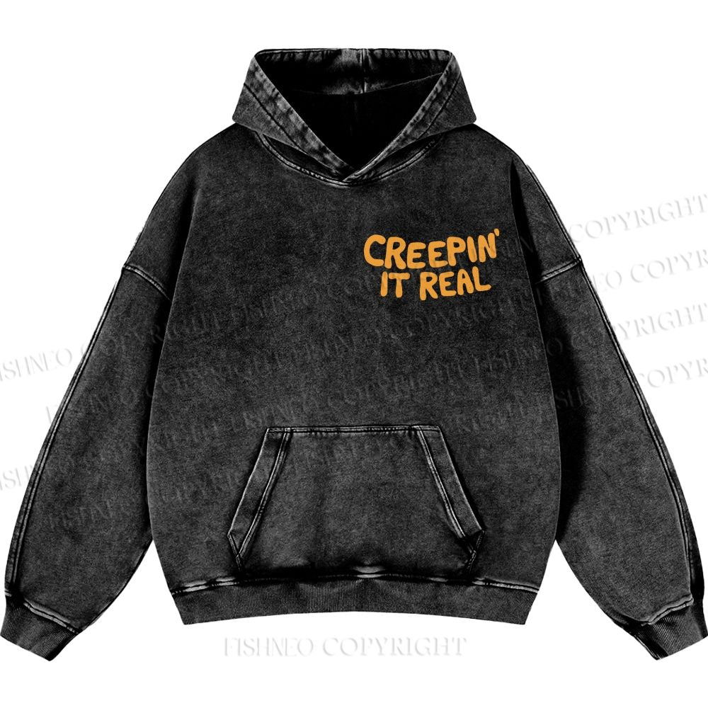 Unisex Creeping it Real Halloween Ghost Casual Printed Double-sided Washed Hoodie