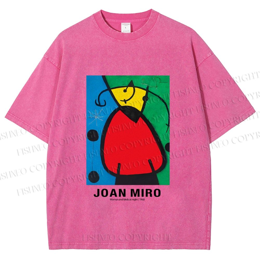 Unisex Joan Miró Woman And Birds At Night Printed Washed Tee