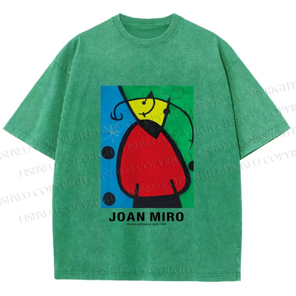 Unisex Joan Miró Woman And Birds At Night Printed Washed Tee