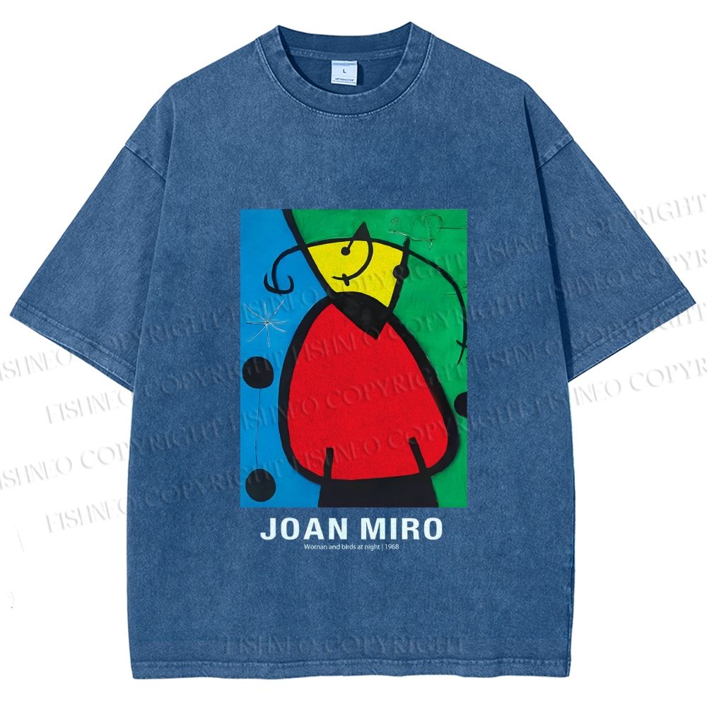 Unisex Joan Miró Woman And Birds At Night Printed Washed Tee