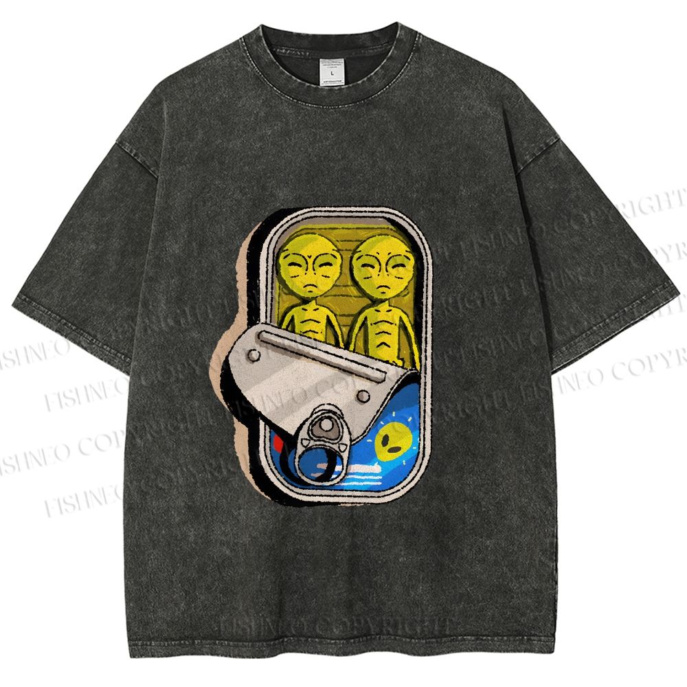 Unisex Alien Canned Food Printed Washed Tee