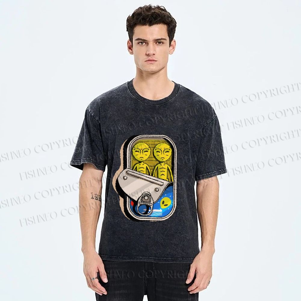 Unisex Alien Canned Food Printed Washed Tee