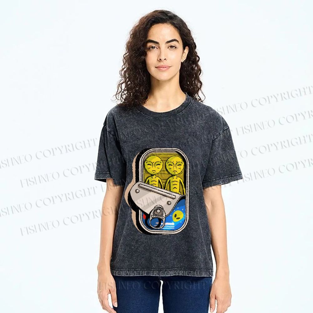 Unisex Alien Canned Food Printed Washed Tee