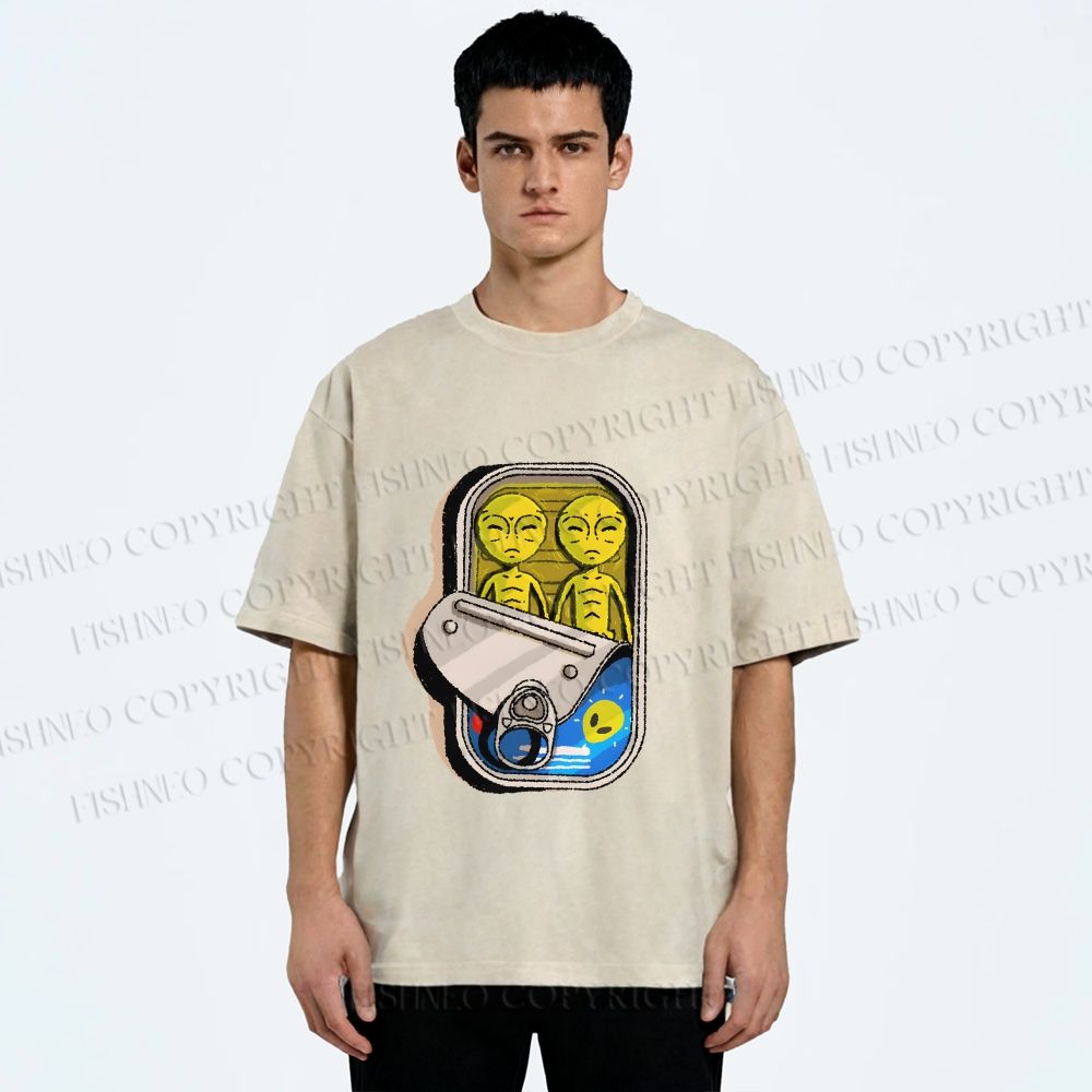 Unisex Alien Canned Food Printed Washed Tee