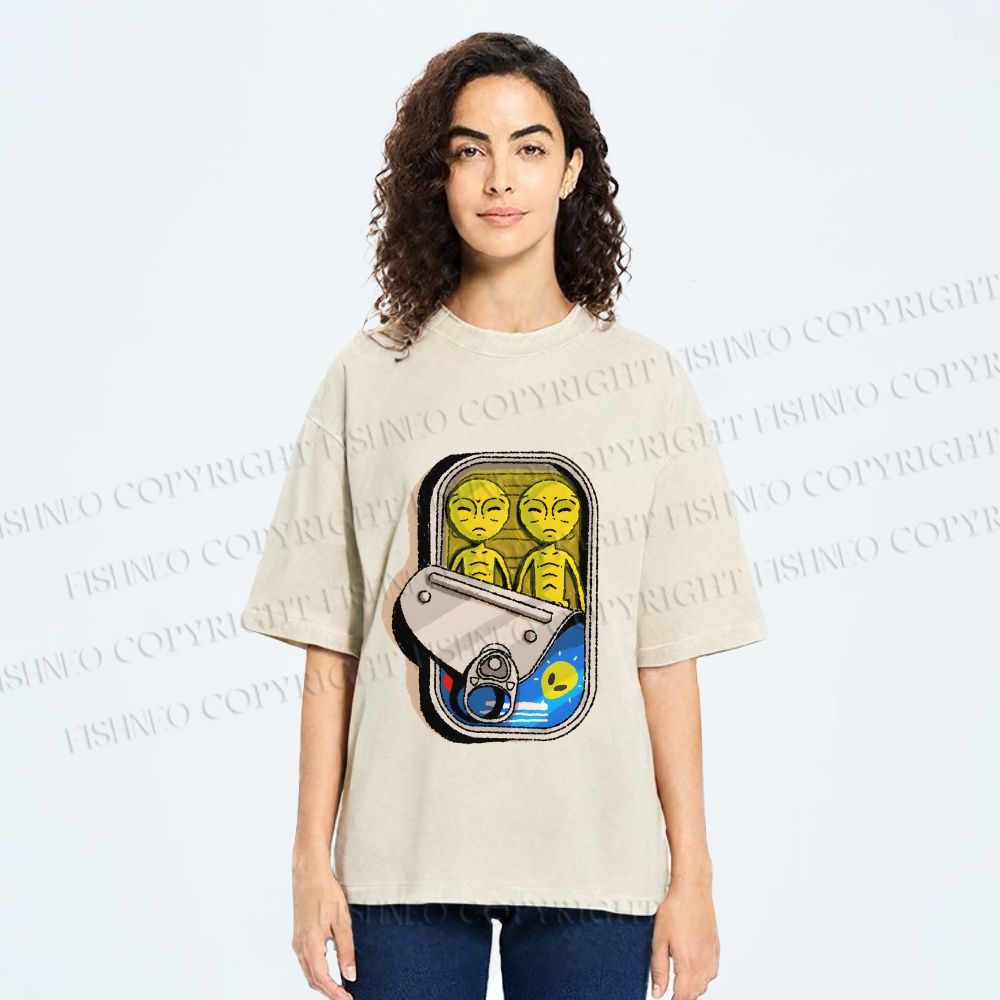 Unisex Alien Canned Food Printed Washed Tee