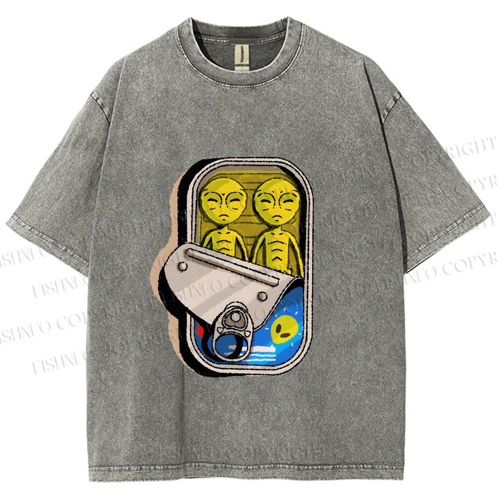 Unisex Alien Canned Food Printed Washed Tee