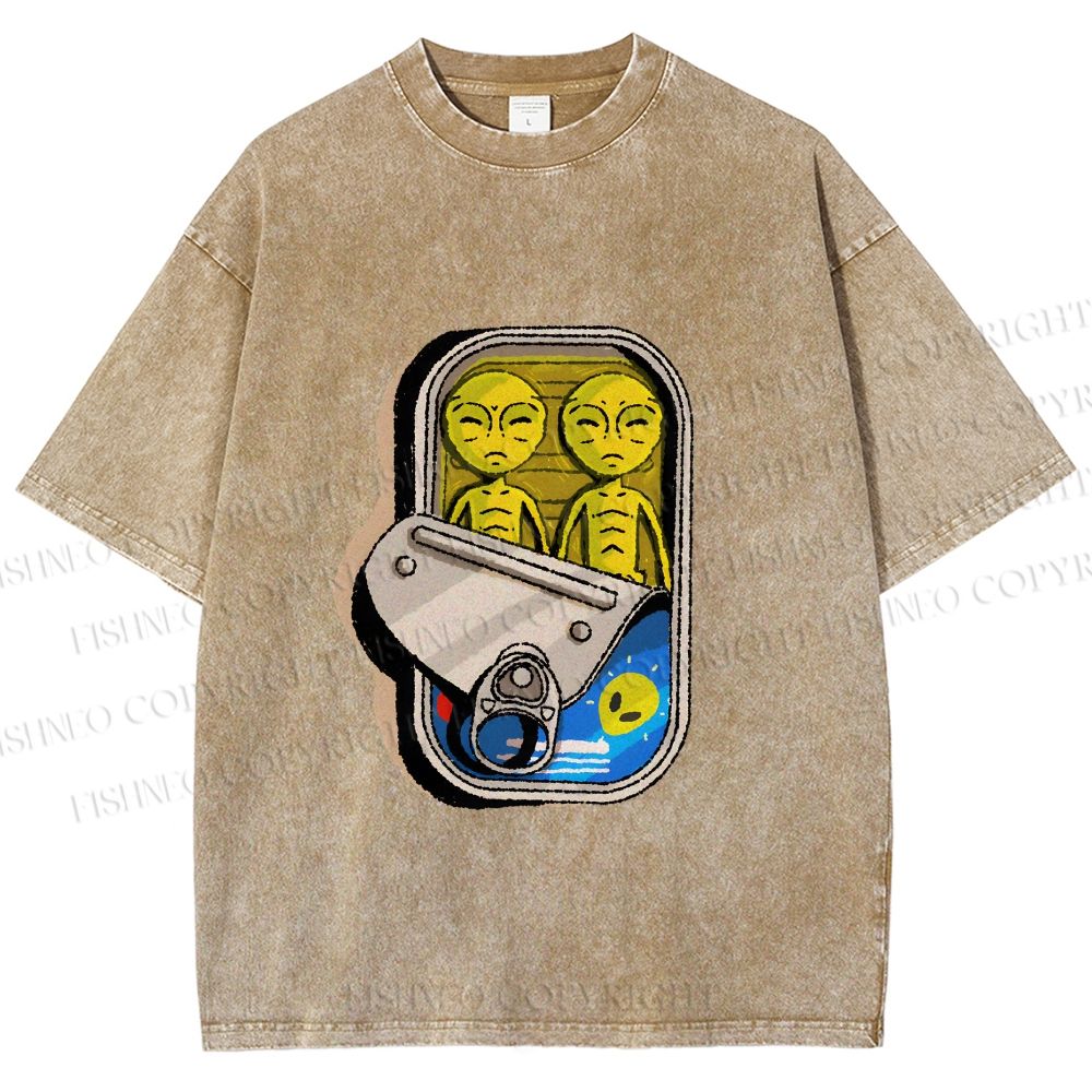 Unisex Alien Canned Food Printed Washed Tee
