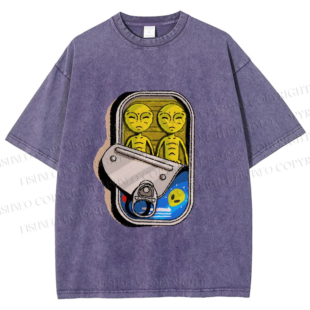 Unisex Alien Canned Food Printed Washed Tee