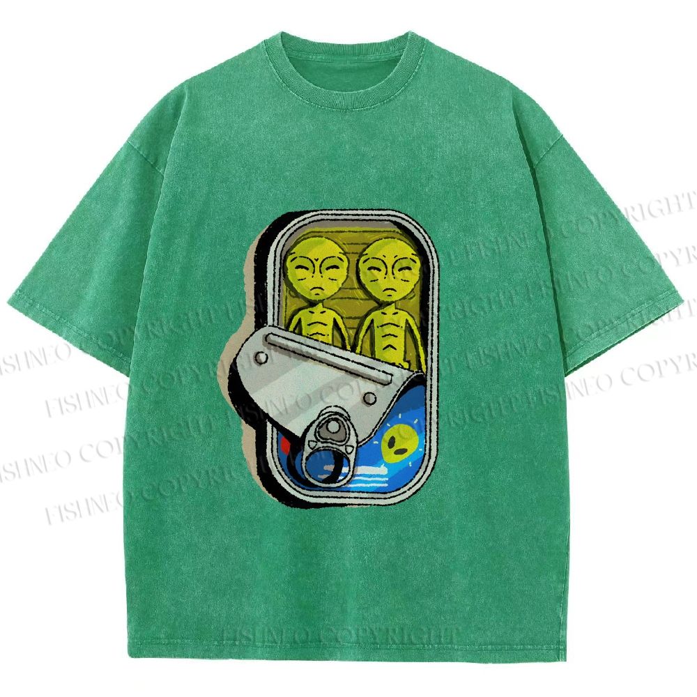 Unisex Alien Canned Food Printed Washed Tee
