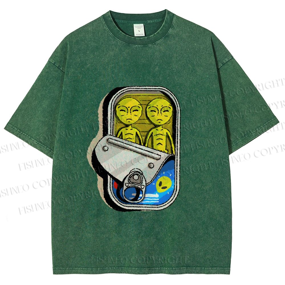 Unisex Alien Canned Food Printed Washed Tee