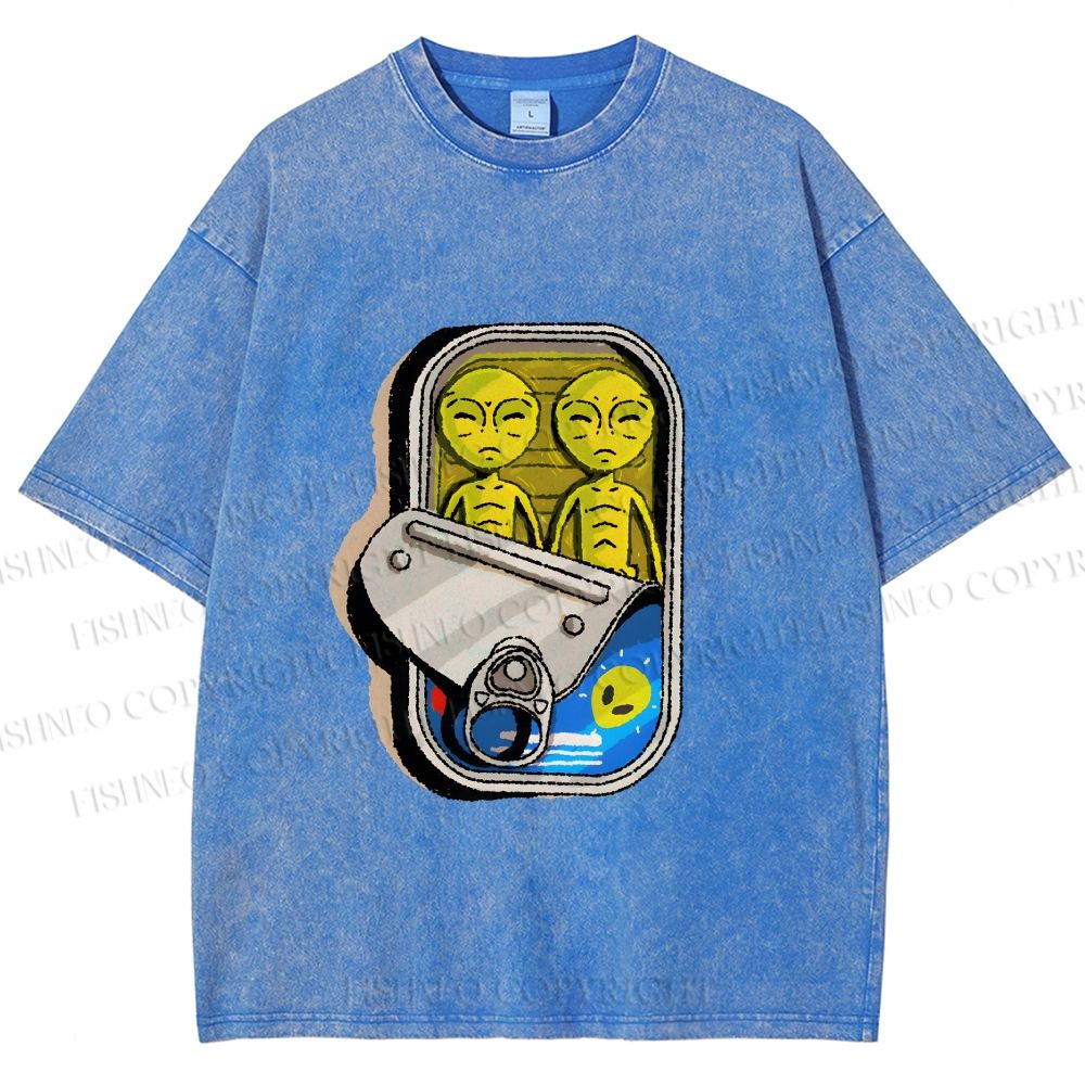 Unisex Alien Canned Food Printed Washed Tee