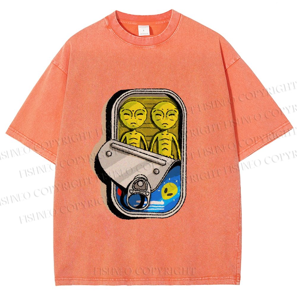 Unisex Alien Canned Food Printed Washed Tee