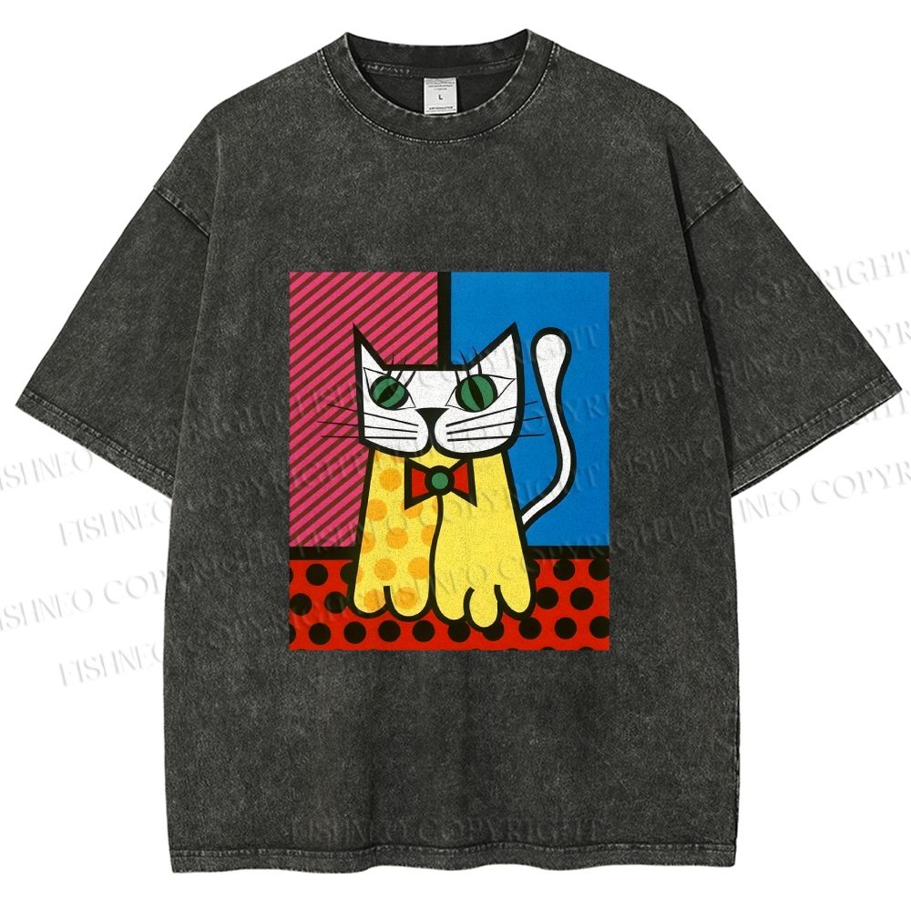 Unisex The Cat Printed Washed Tee