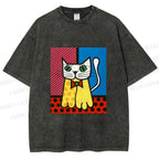 Unisex The Cat Printed Washed Tee